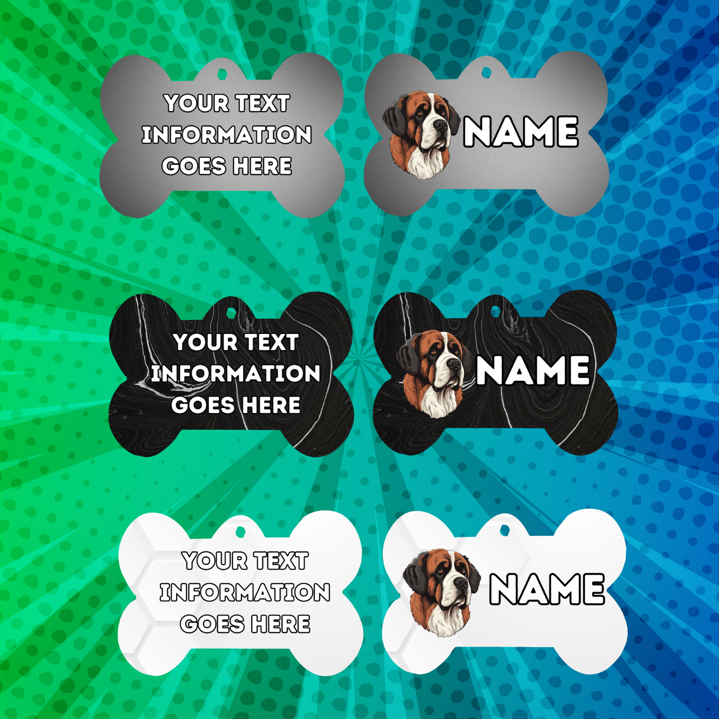 ST. BERNARD Cat Tag Pet Personalised Your Own Photo bone style tag