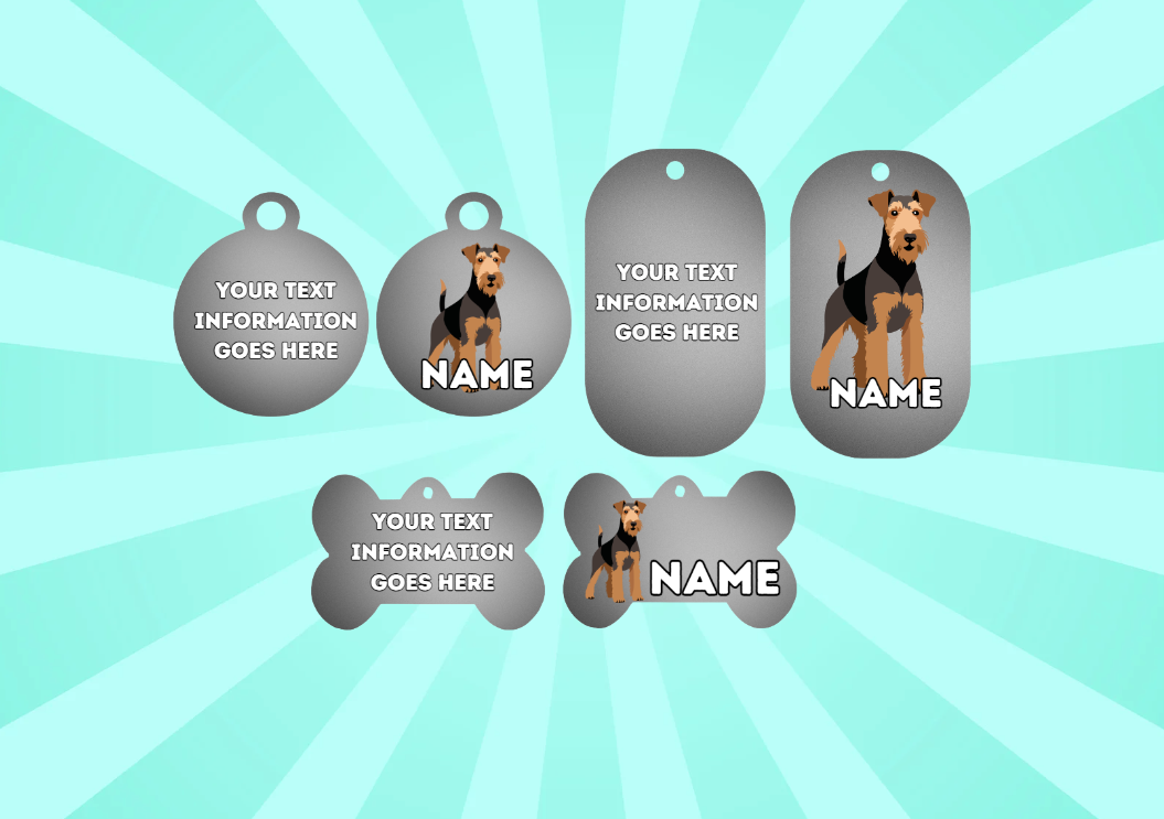 AIREDALE TERRIER TAG Dog Pet Personalise Own Photo Round, Dog Bone, Military Tag