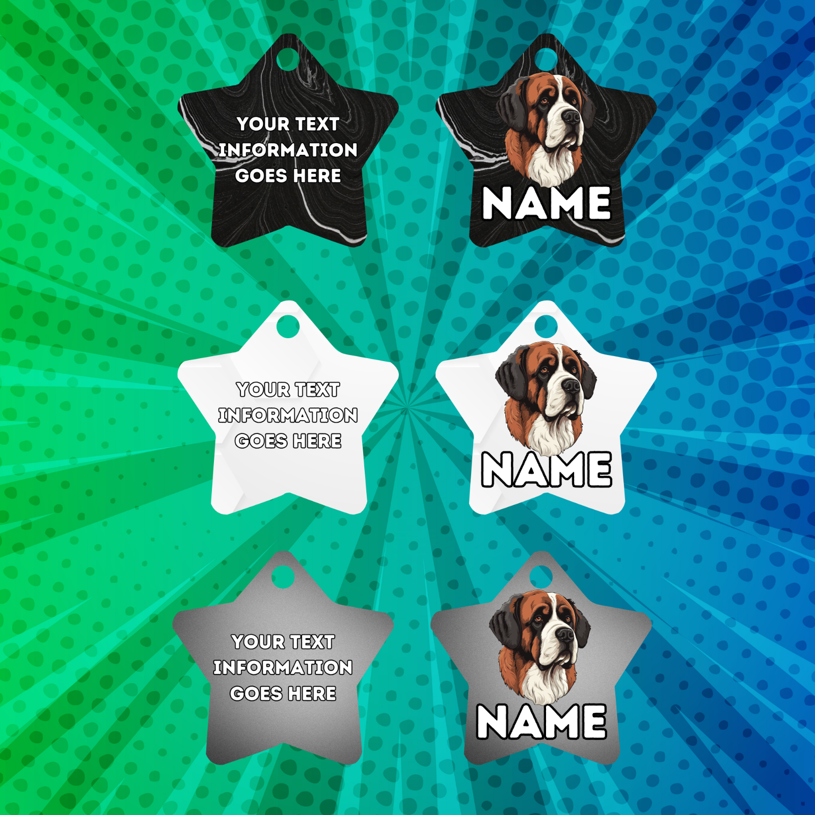 ST. BERNARD Cat Tag Pet Personalised Your Own Photo STAR Shape Tag