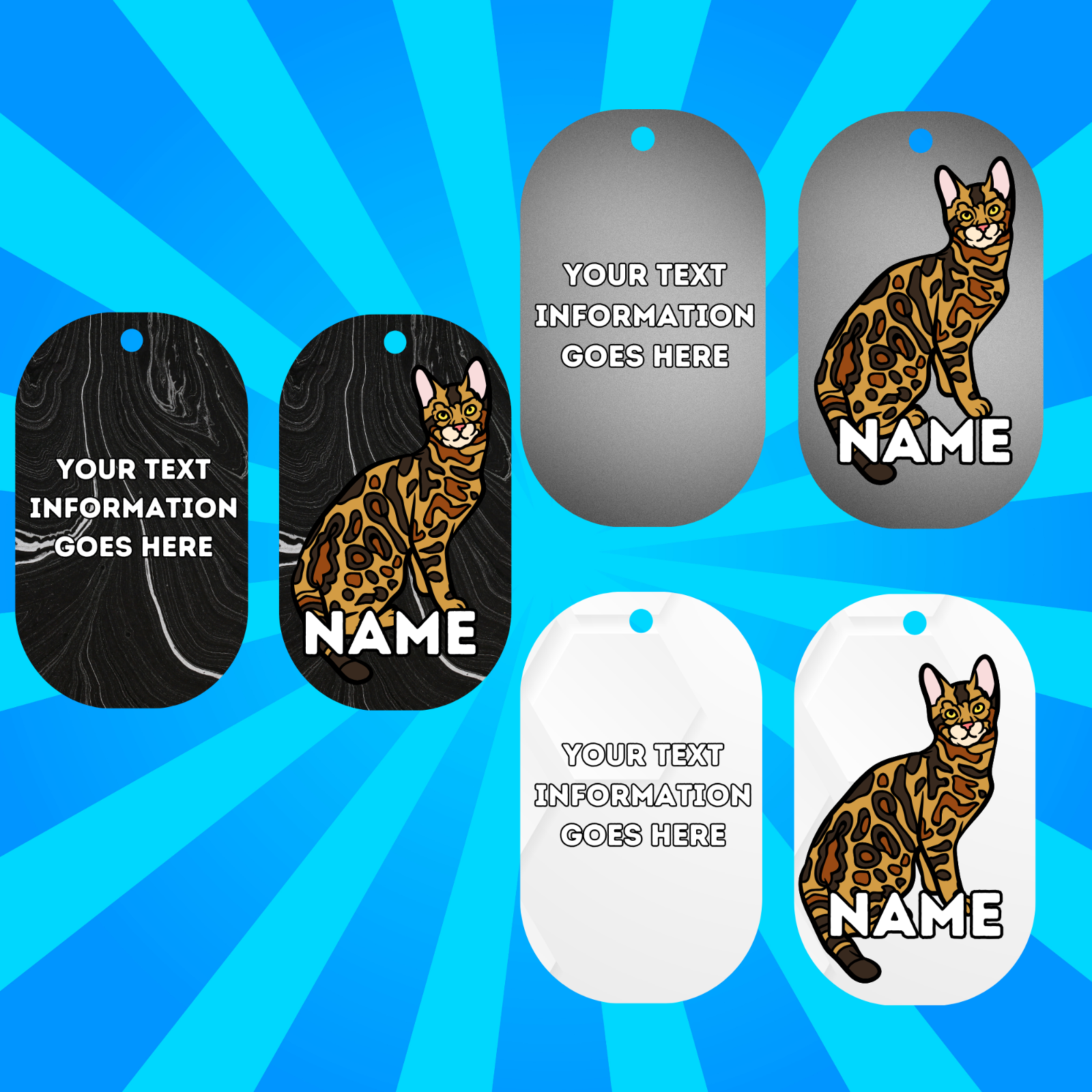 BENGAL Cat Tag Pet Personalised Your Own Photo Military Style Tag