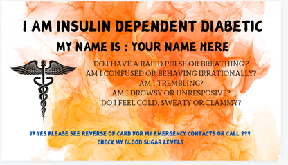 Insulin Dependent Diabetic Awareness Card Free Lanyard and Holder