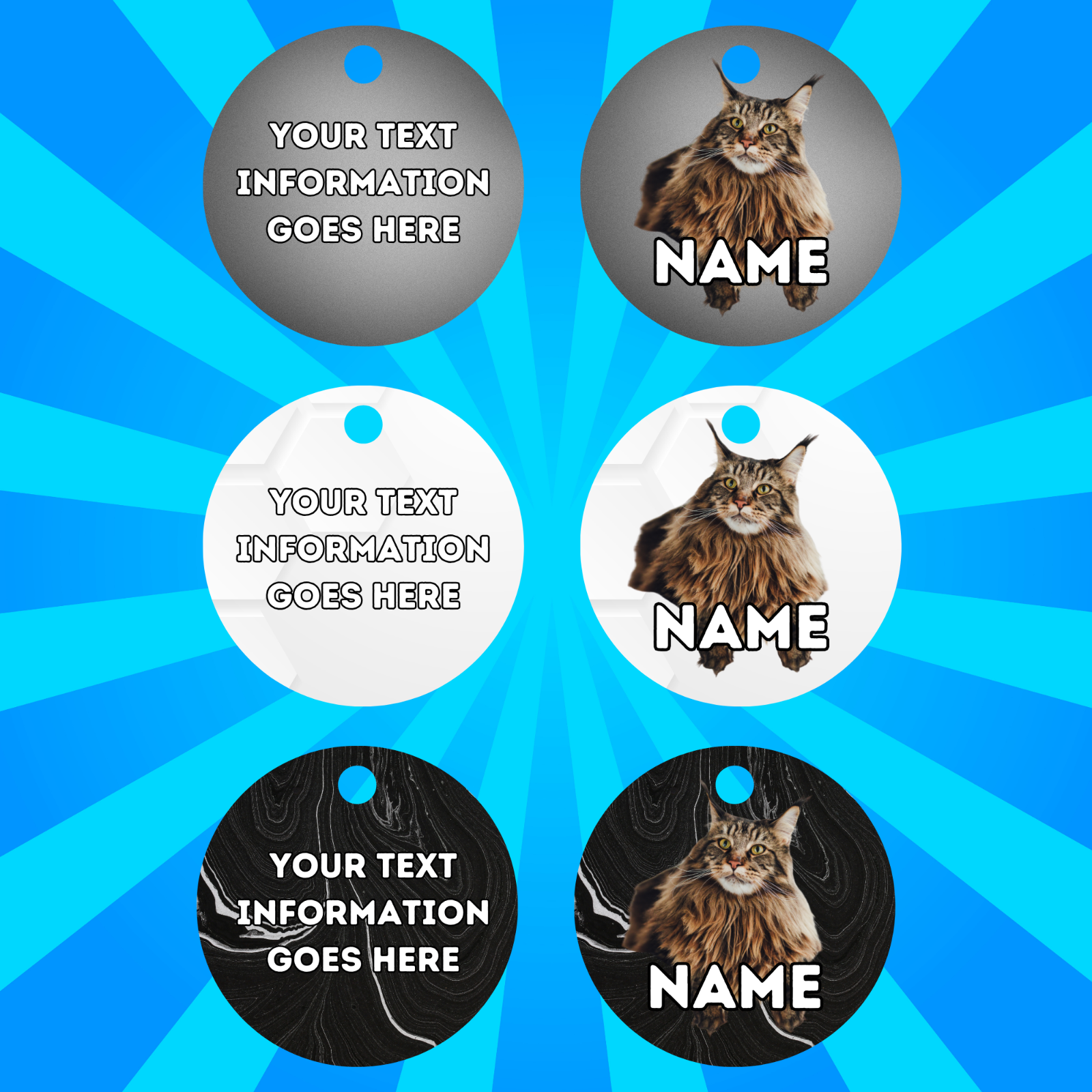 MAINCOON Cat Tag Pet Personalised Your Own Photo Round