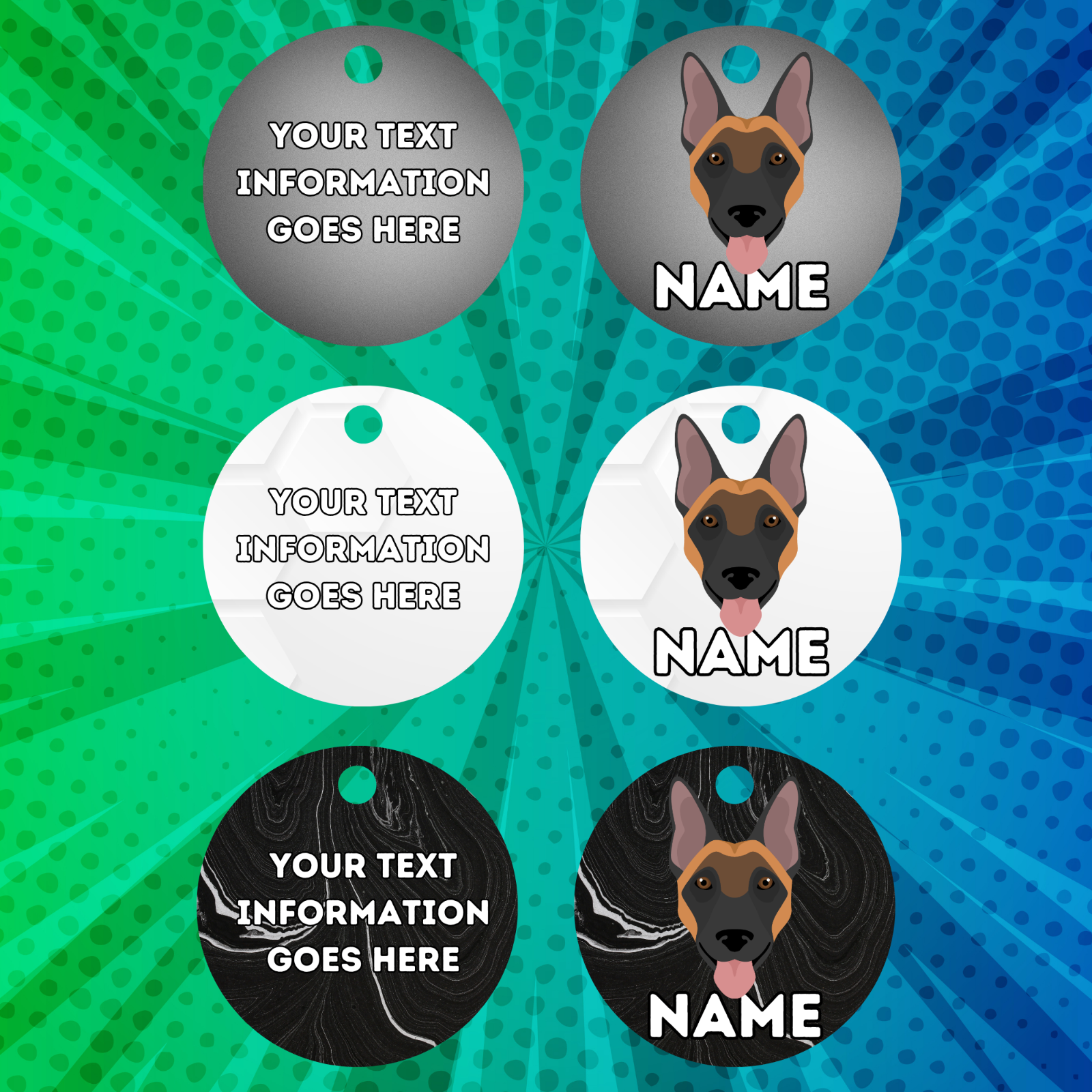 BELGIAN MALINOIS Dog Pet Personalise Own Photo Round, Bone, Military Tag