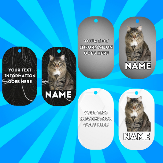 NORWEGEN FORREST Cat Pet Personalised Own Photo Round, Dog Bone, Military Tag