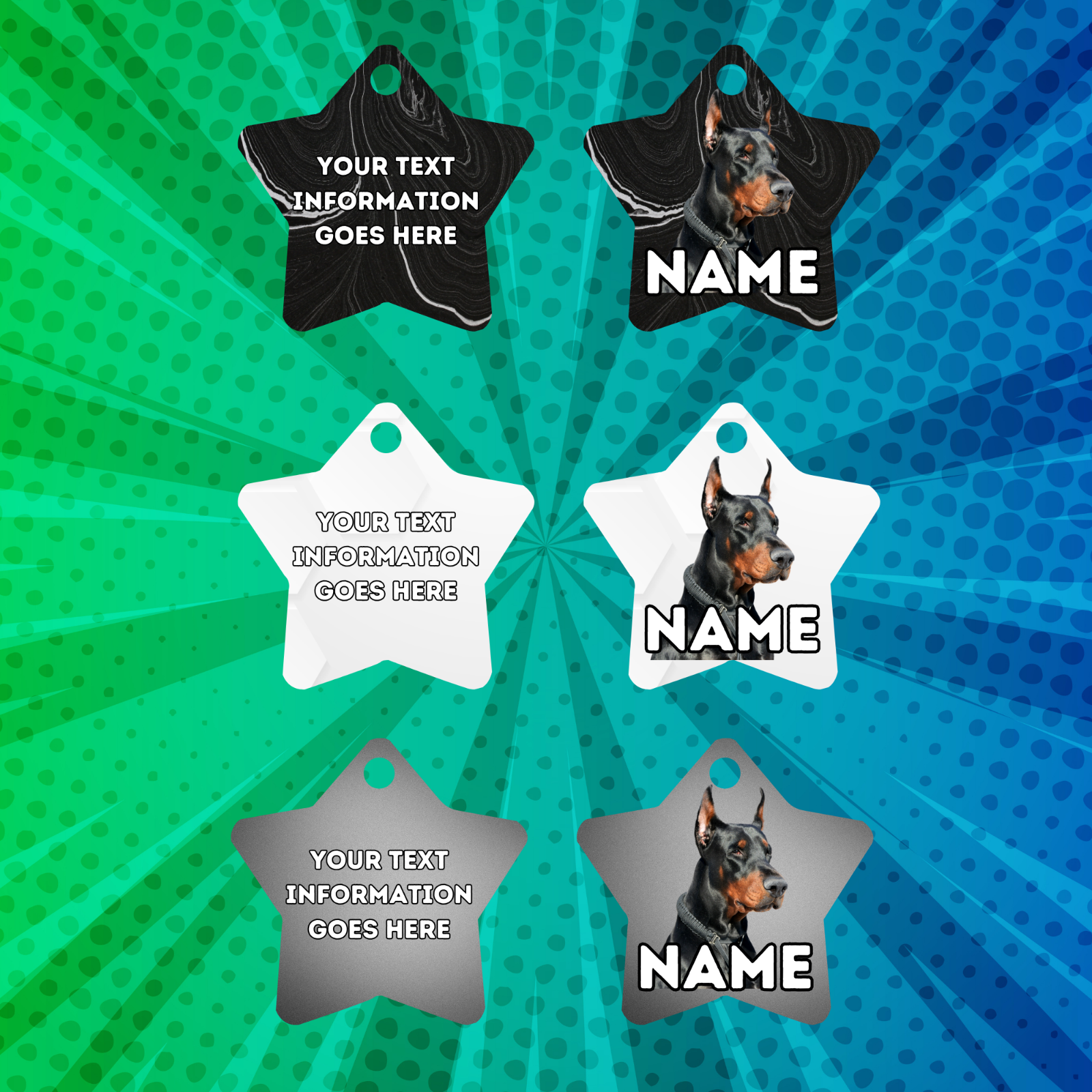 DOLBERMAN Dog Pet Personalised Your Own Photo STAR Shape Tag