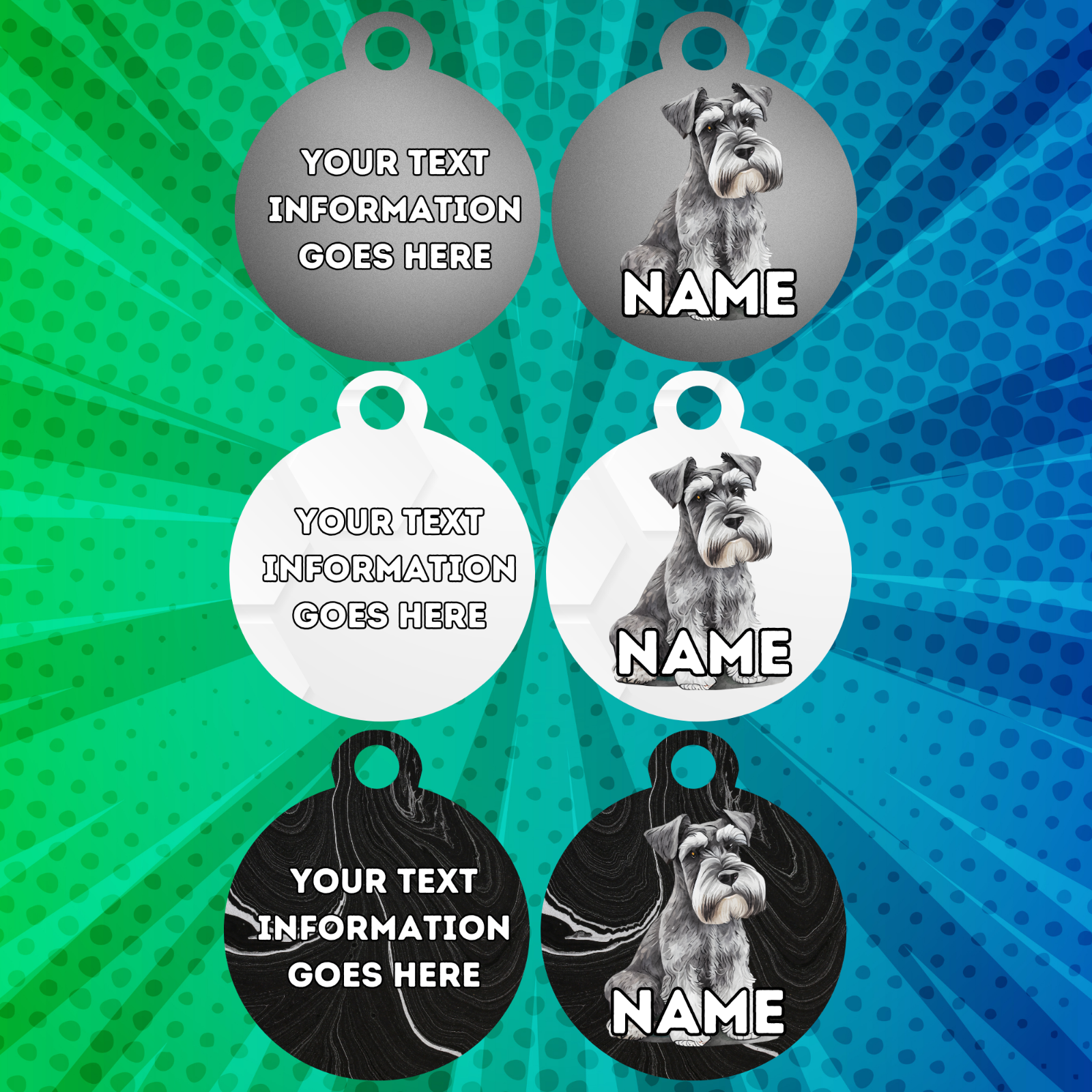 MINIATURE SCHNAUZER Fold Tag Pet Personalised Your Own Photo Rounded