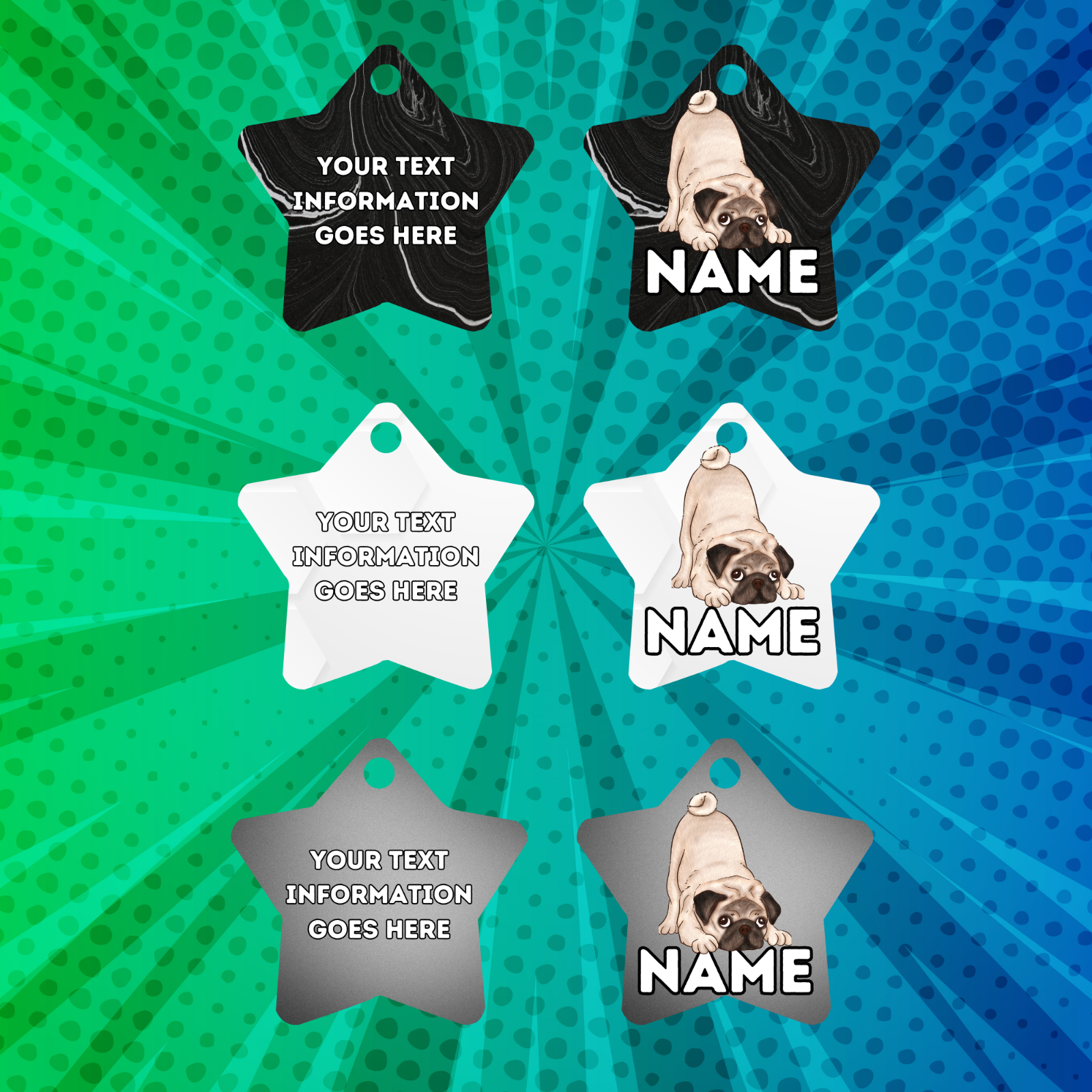 PUG Cat Tag Pet Personalised Your Own Photo STAR Shape Tag