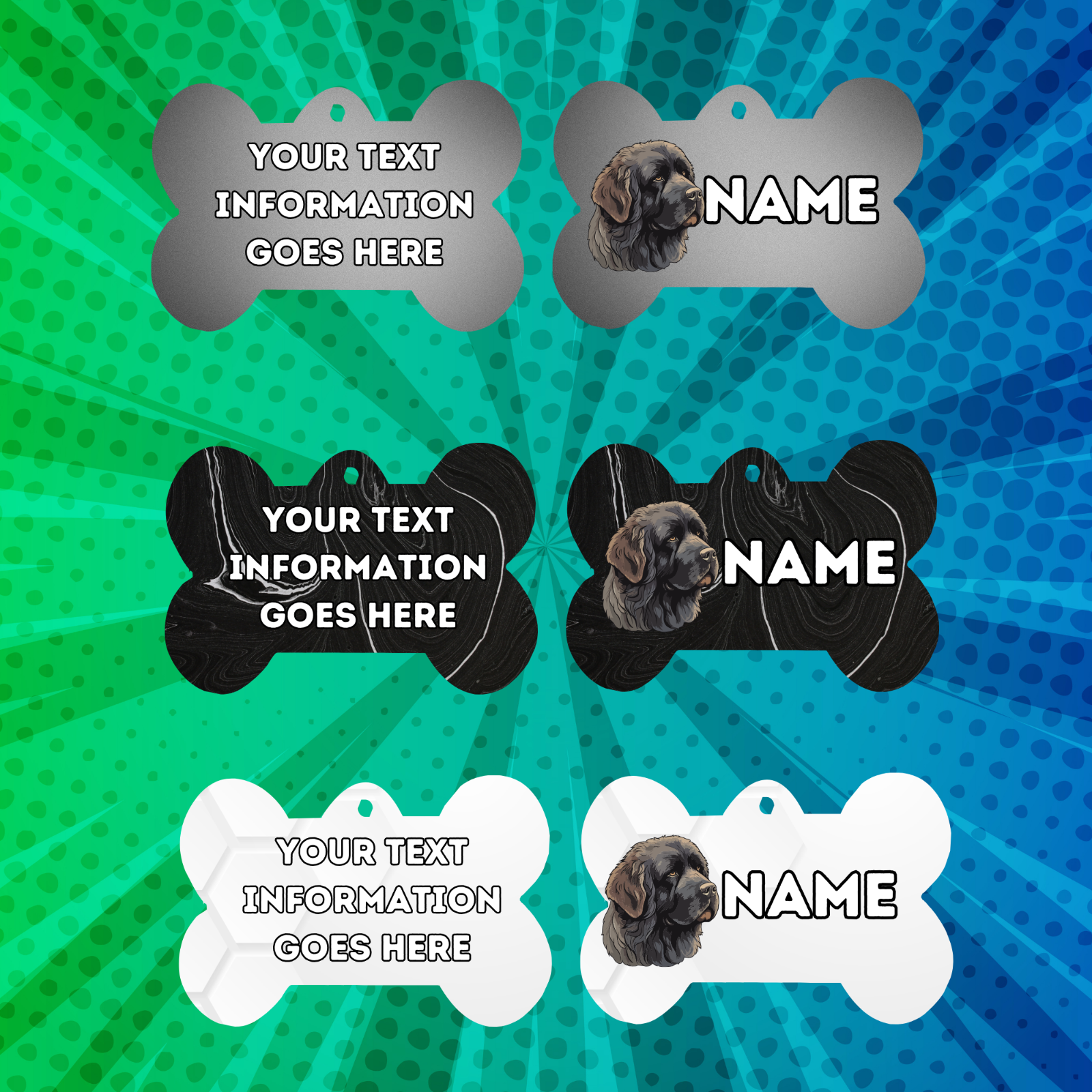 NEWFOUNDLAND Dog Personalised Your Own Photo Round Dog Bone, Military Tag