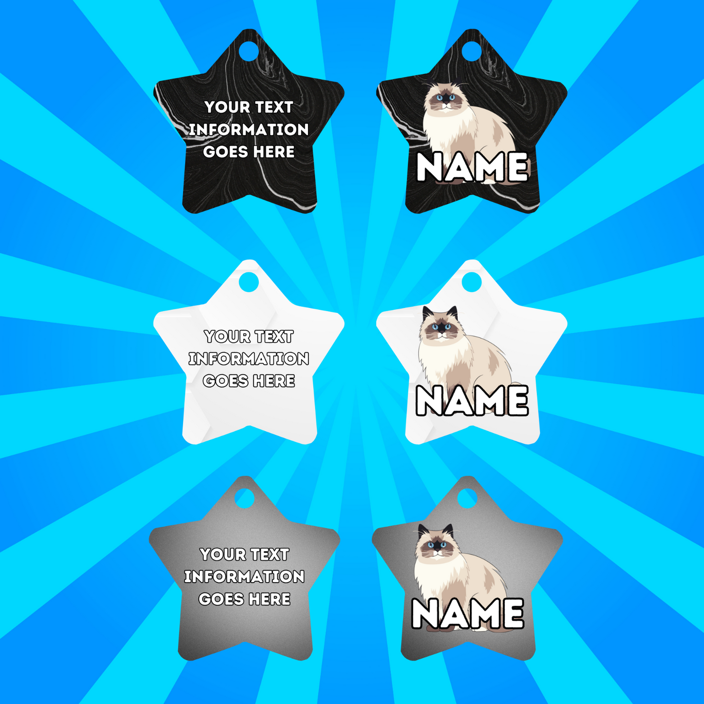 RAGDOLL Cat Tag Pet Personalised Your Own Photo STAR Shape Tag