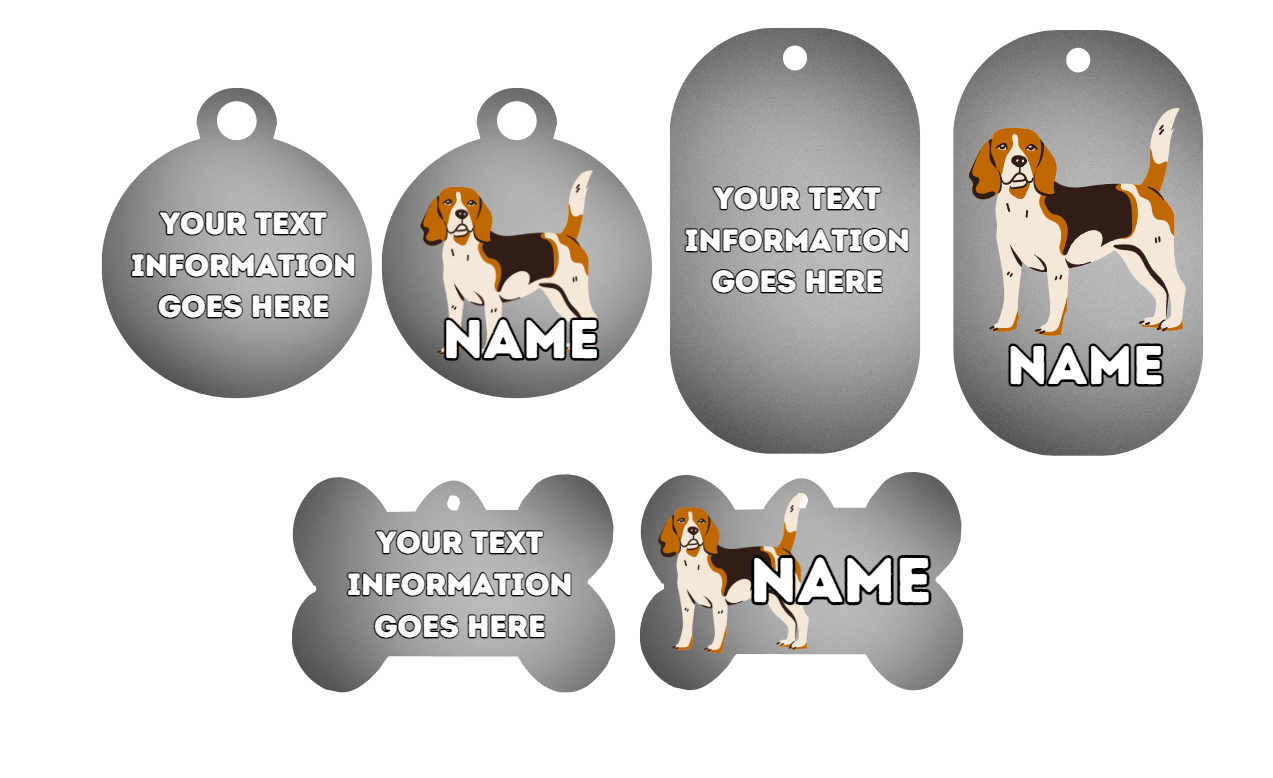 BEAGLE TAG Dog Pet Personalise Own Photo Round, Bone, Military Tag