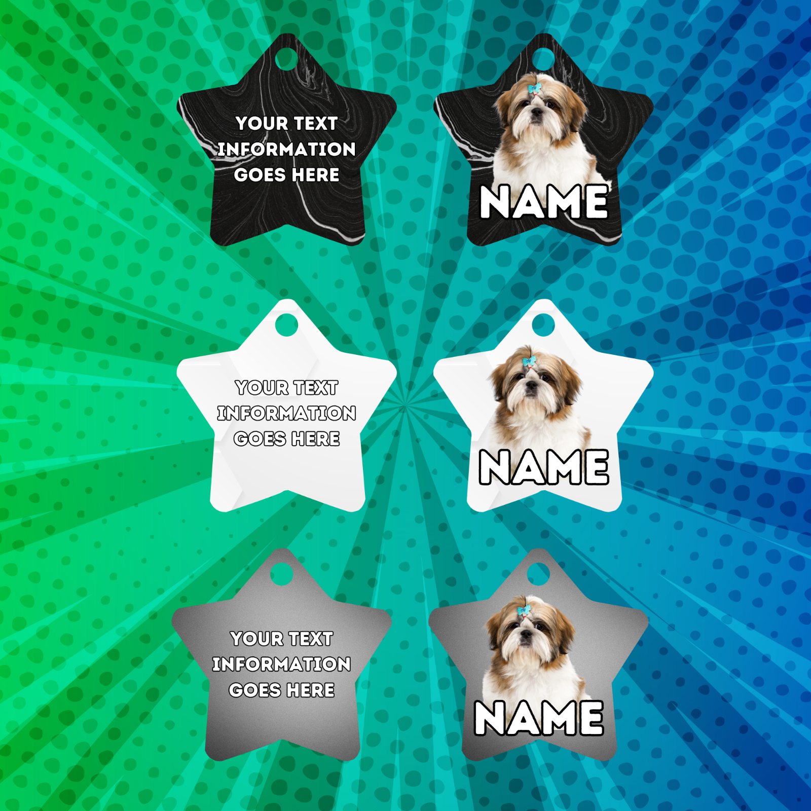 SHIH TZU Cat Tag Pet Personalised Your Own Photo STAR Shape Tag