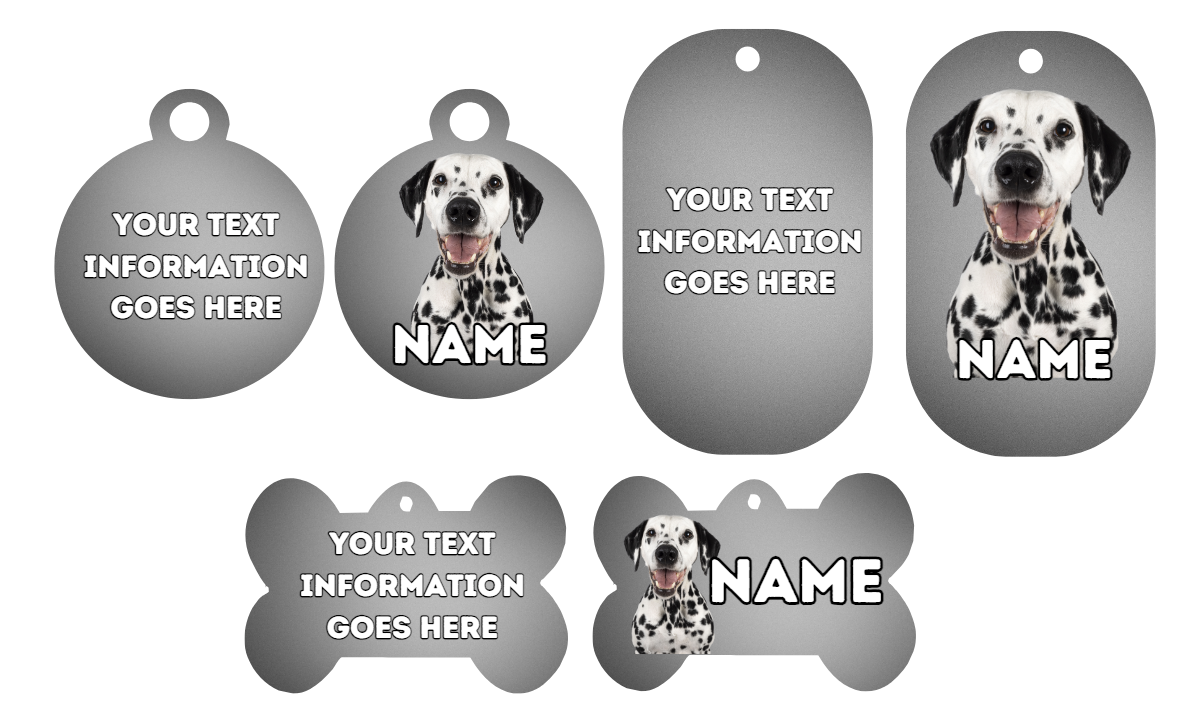 DALMATION Dog Pet Personalise Own Photo Round, Bone, Military Tag