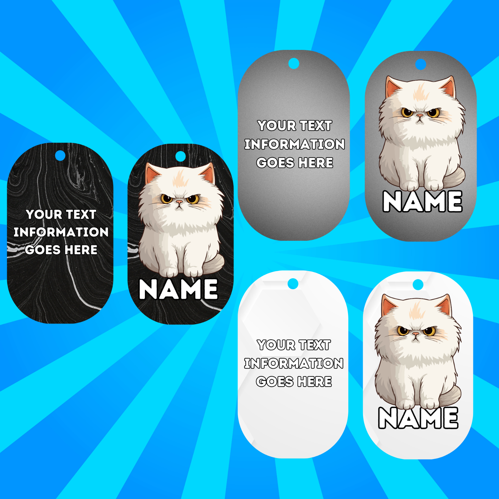 PERSIAN Cat Tag Pet Personalised Your Own Photo Military Style Tag