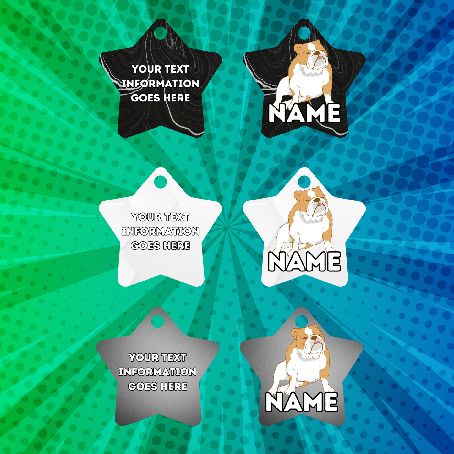 ENGLISH BULLDOG Dog Pet Personalised Your Own Photo STAR Shape Tag