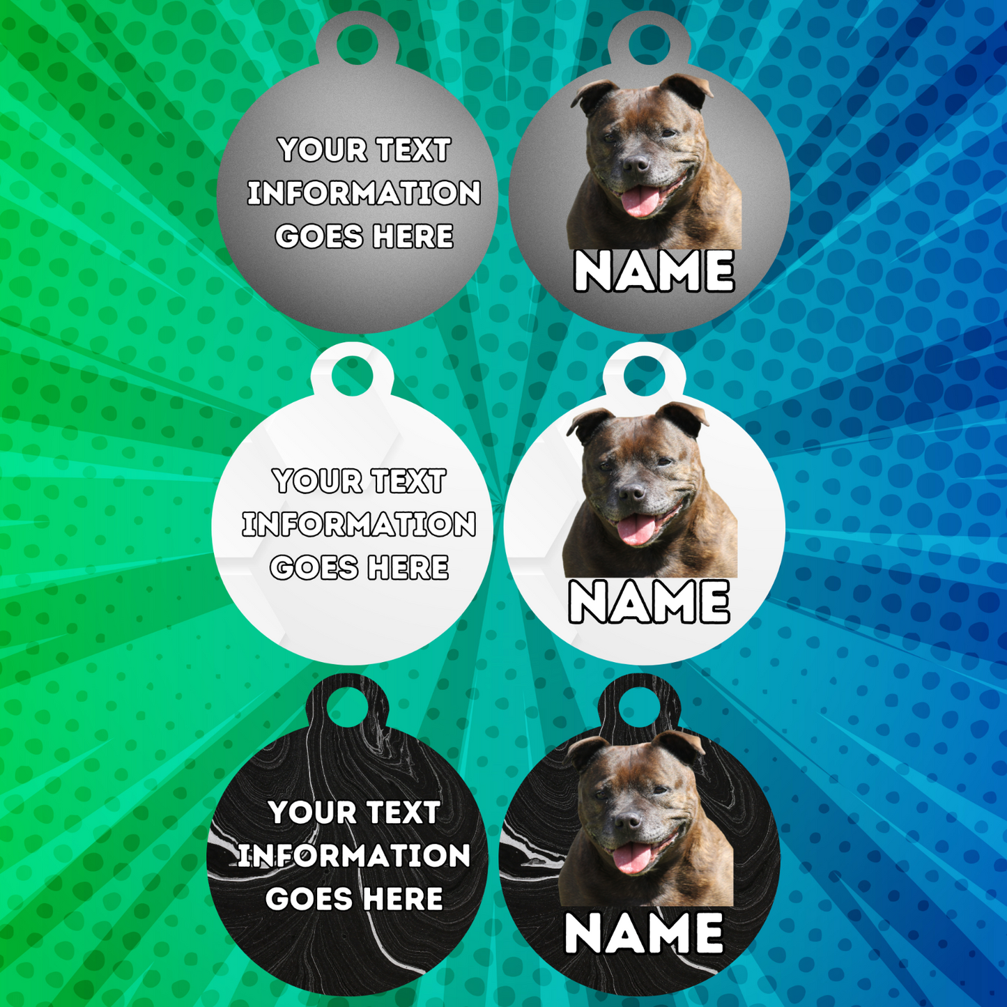 AMERICAN STAFFY TAG Dog Pet Personalise Own Photo Round, Dog Bone, Military Tag