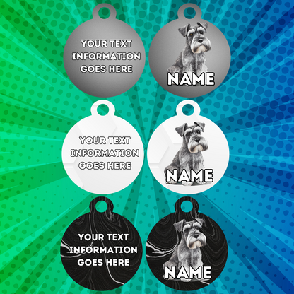 MINIATURE SCHNAUZER Fold Tag Pet Personalised Your Own Photo Rounded