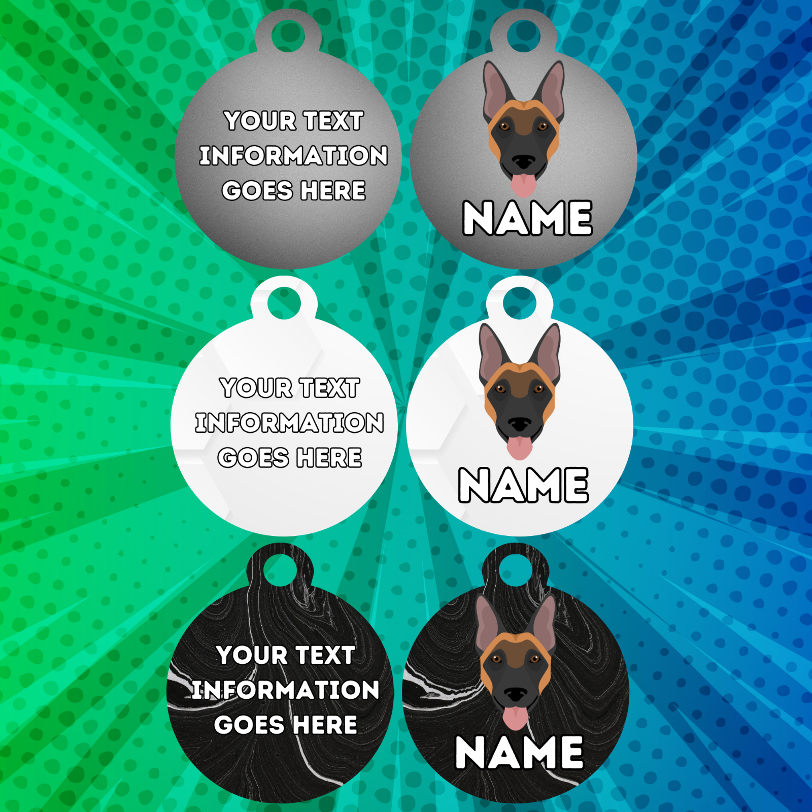 BELGIAN MALINOIS Dog Pet Personalise Own Photo Round, Bone, Military Tag