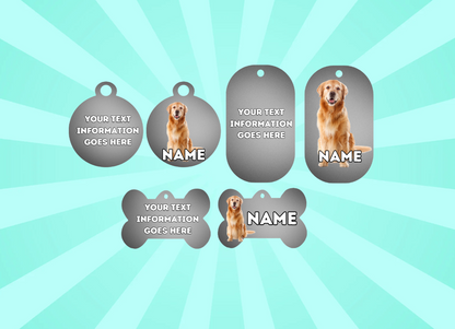 GOLDEN RETRIEVER Dog Pet Personalise Own Photo Round, Bone, Military Tag