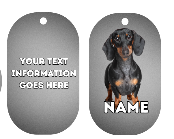 DASHAUND Dog Pet Personalise Own Photo Round, Bone, Military Tag