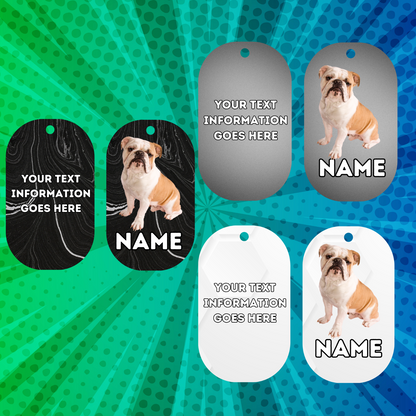 ENGLISH BULLDOG Dog Pet Personalise Own Photo Round, Bone, Military Tag