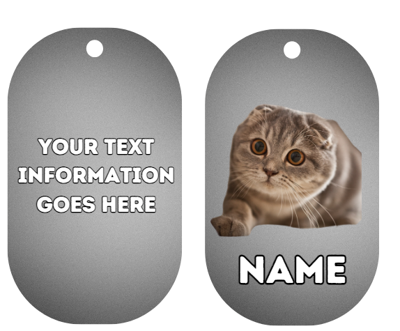 SCOTTISH FOLD  Cat Pet Personalised Own Photo Round, Dog Bone, Military Tag