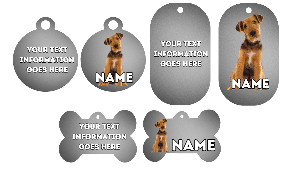 AIREDALE TERRIER TAG Dog Pet Personalise Own Photo Round, Dog Bone, Military Tag