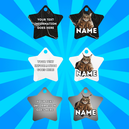 MAINCOON Cat Tag Pet Personalised Your Own Photo STAR Shape Tag