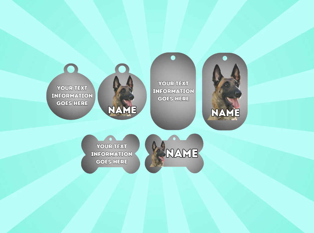 BELGIAN MALINOIS Dog Pet Personalise Own Photo Round, Bone, Military Tag