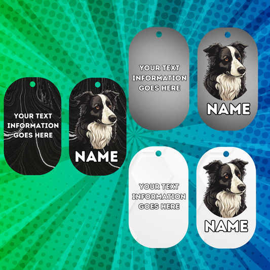 BORDER COLLIE Dog Pet Personalise Own Photo Round, Bone, Military Tag