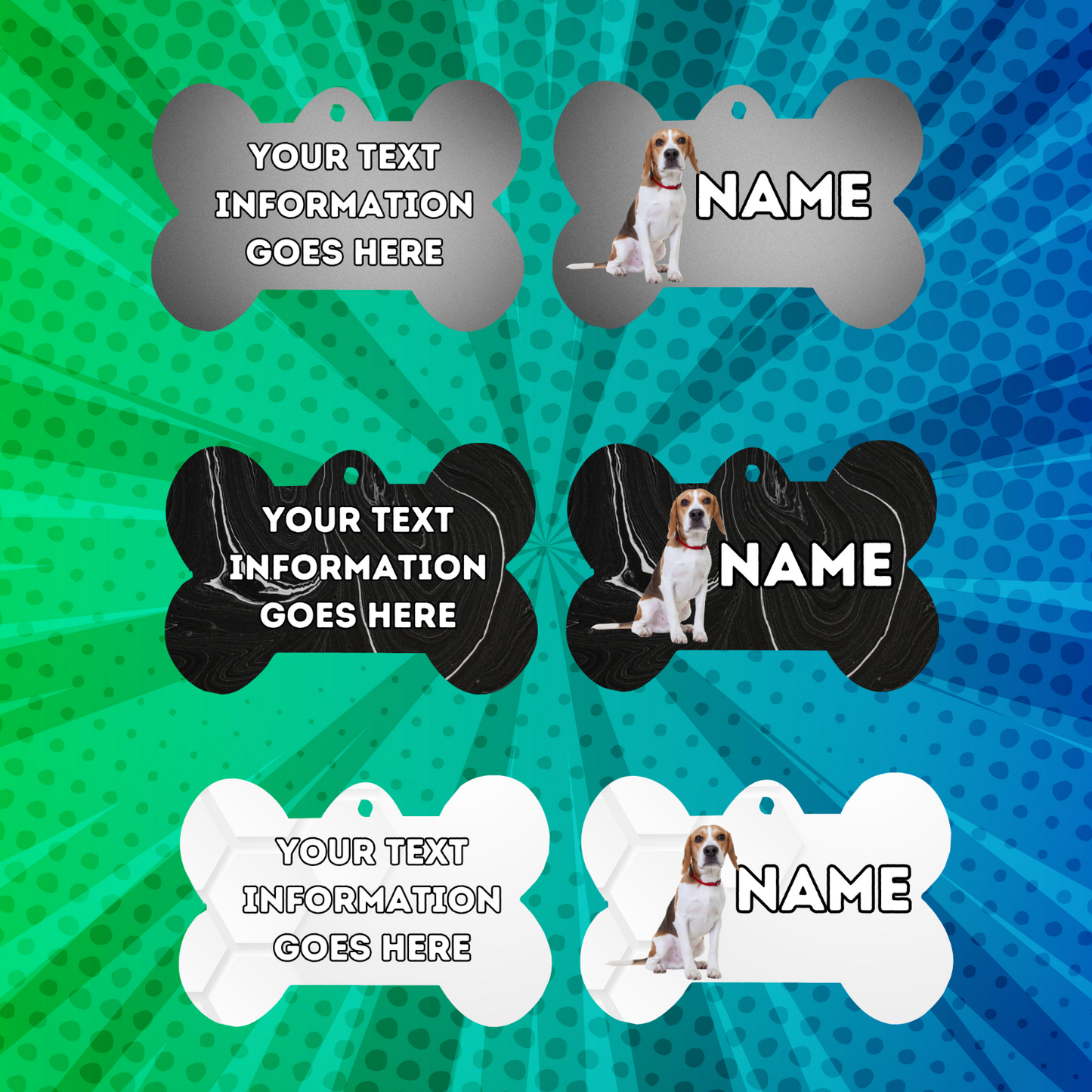 BEAGLE TAG Dog Pet Personalised Your Own Photo bone style tag