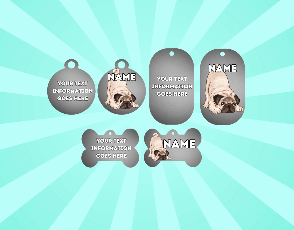 PUG Dog Personalised Your Own Photo Round Dog Bone, Military Tag