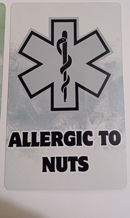 Medical Alert Card "ALLERGIC TO NUTS" UK STOCK Free Lanyard & Holder