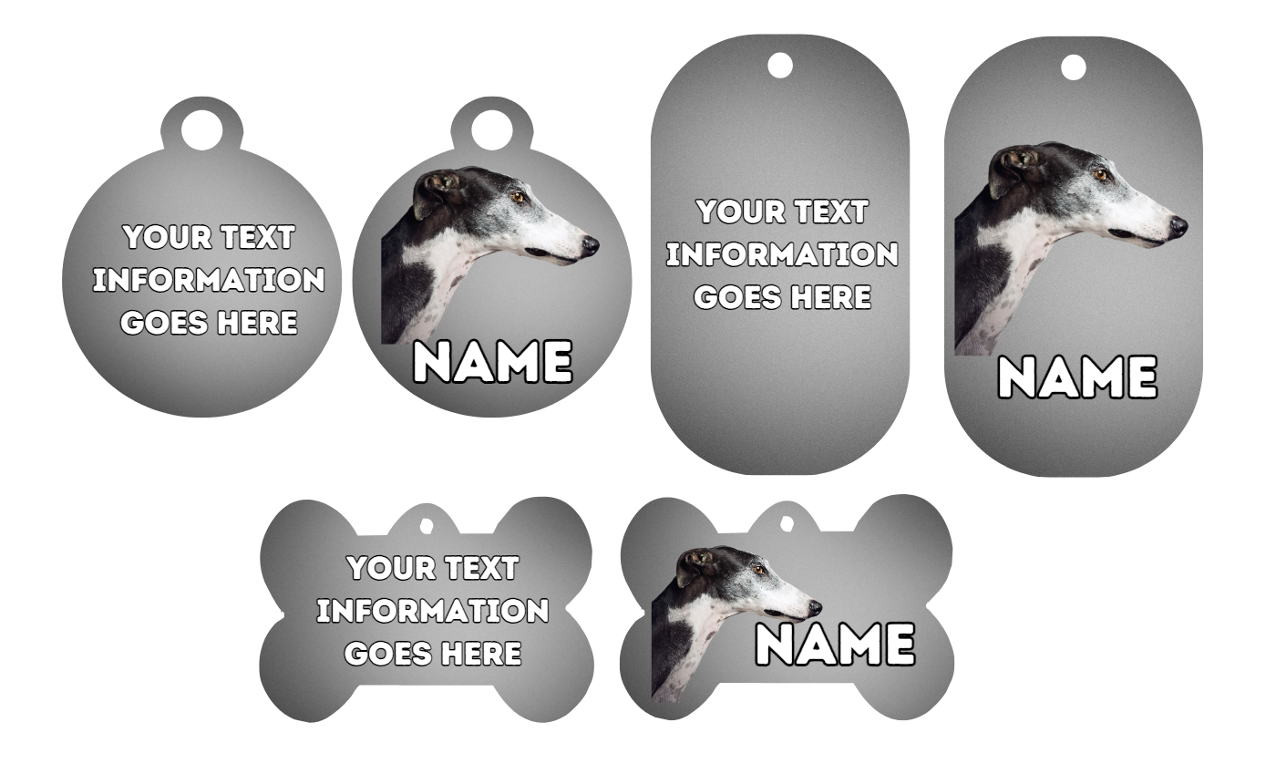 GREYHOUND Dog Pet Personalise Own Photo Round, Bone, Military Tag