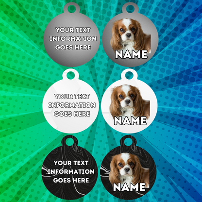 KING CHARLES CAVALIER Dog Pet Personalise Own Photo Round, Bone, Military Tag