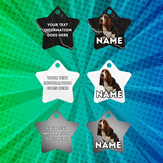 BASSET HOUND TAG Dog Pet Personalised Your Own Photo STAR Shape Tag