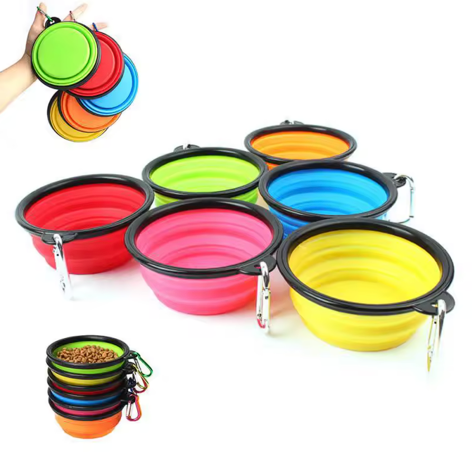 Personalised Collapsible Dog Cat Pet Bowls Food Water Feeding Silicone Portable