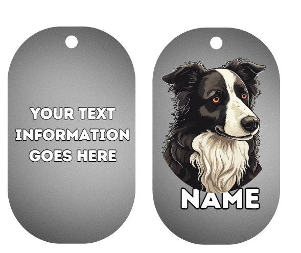 BORDER COLLIE Dog Pet Personalise Own Photo Round, Bone, Military Tag