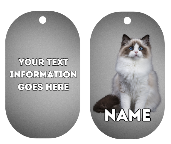 RAGDOLL Cat Pet Personalised Own Photo Round, Dog Bone, Military Tag