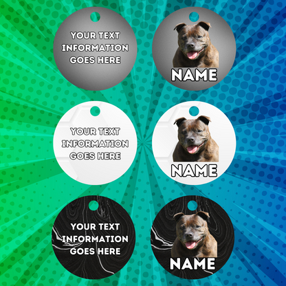 AMERICAN STAFFY TAG Dog Pet Personalise Own Photo Round, Dog Bone, Military Tag