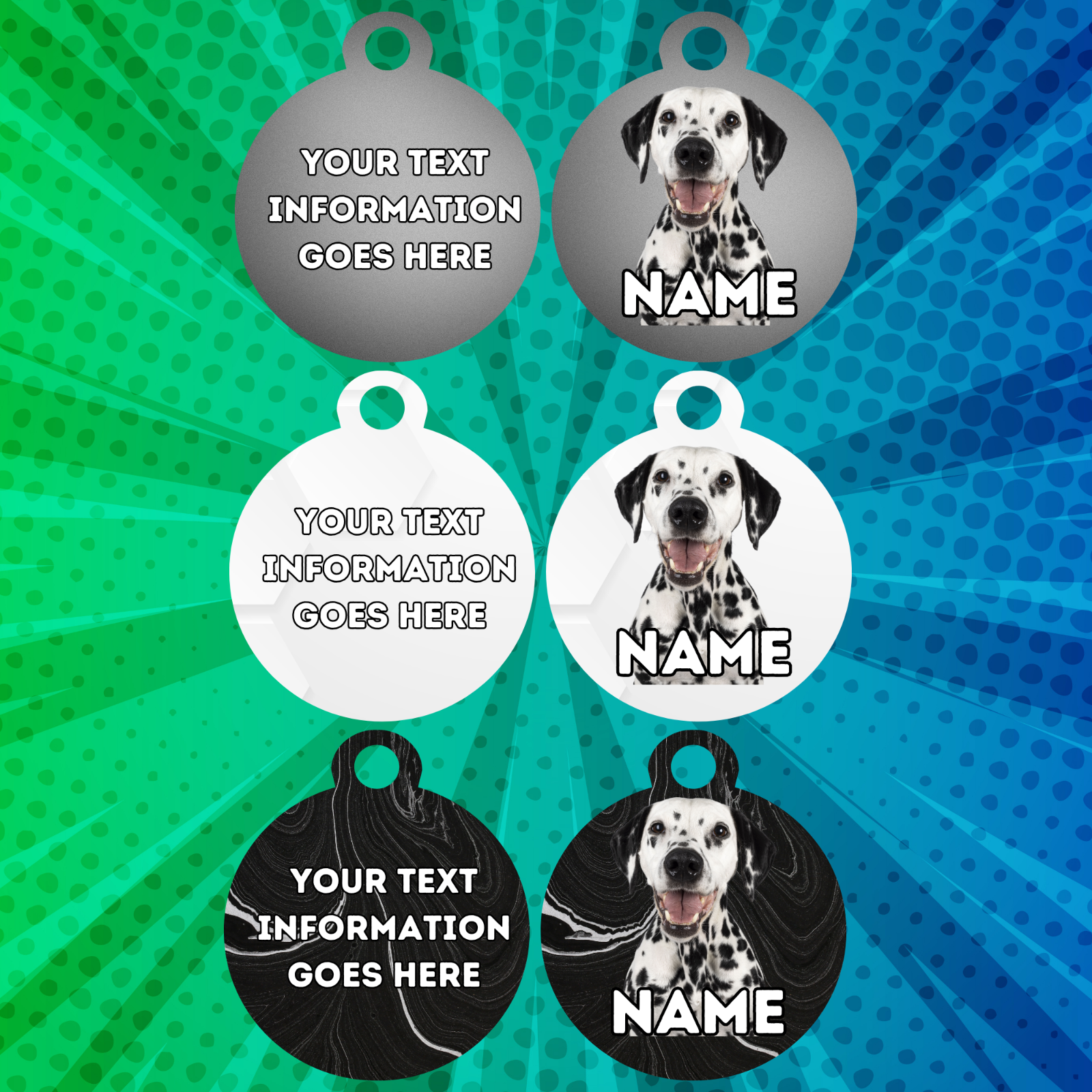 DALMATION Dog Pet Personalise Own Photo Round, Bone, Military Tag