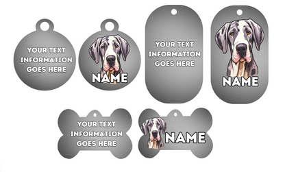 GREAT DANE Dog Pet Personalise Own Photo Round, Bone, Military Tag