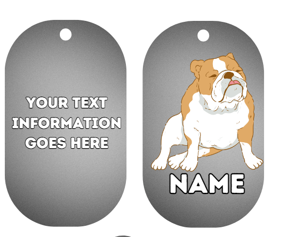 ENGLISH BULLDOG Dog Pet Personalise Own Photo Round, Bone, Military Tag