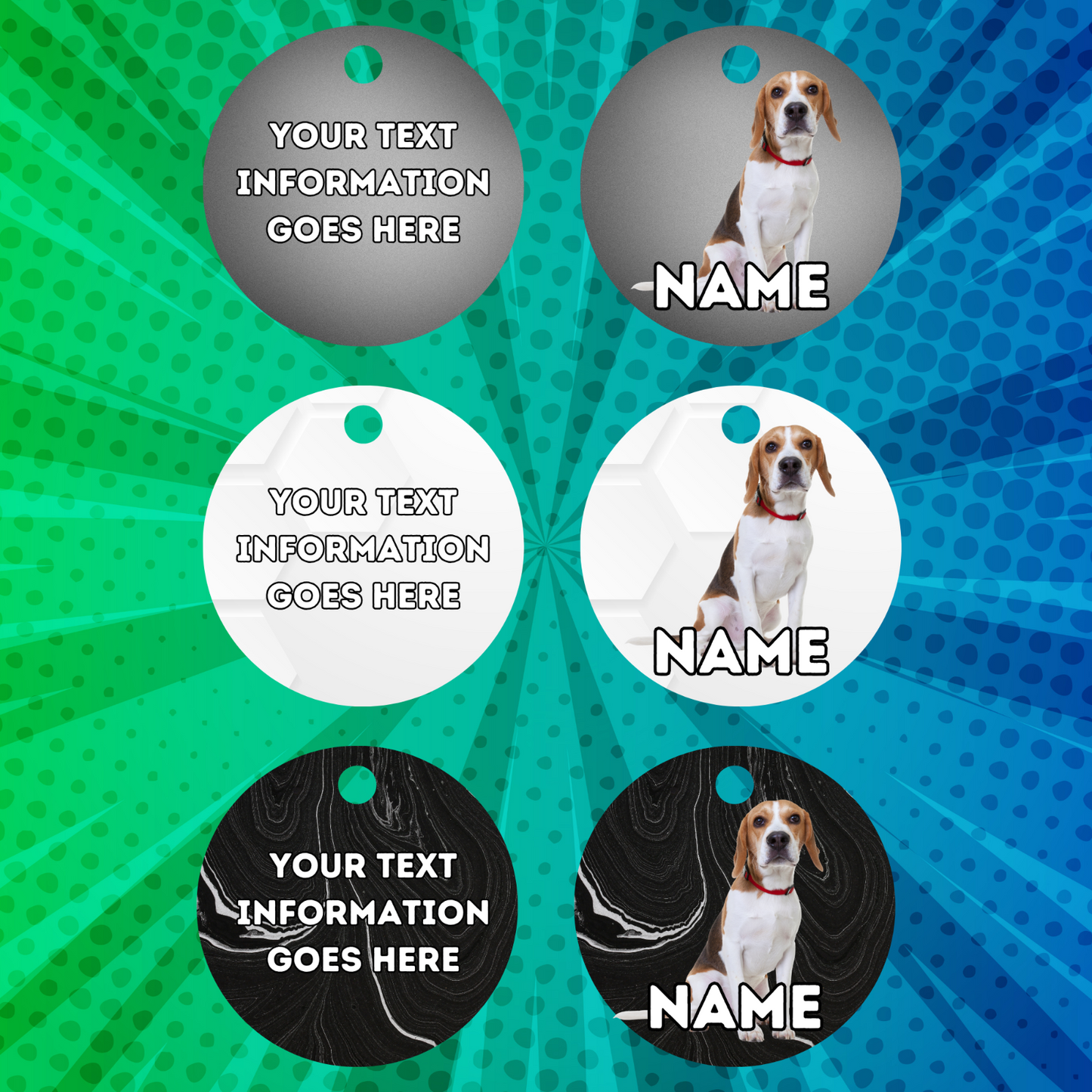 BEAGLE TAG Dog Pet Personalise Own Photo Round, Bone, Military Tag