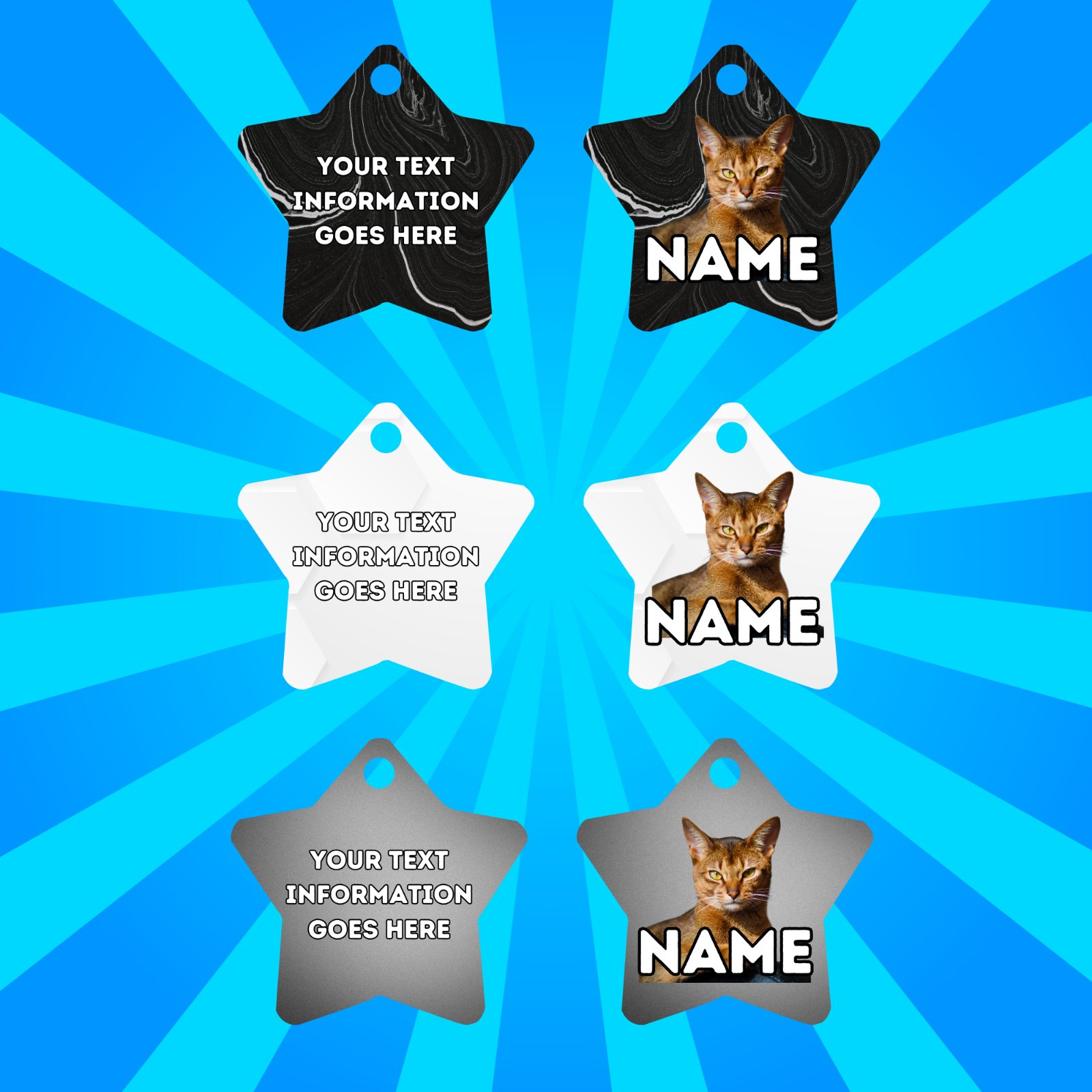 ABYSSINIAN Cat Tag Pet Personalised Your Own Photo STAR Shape Tag