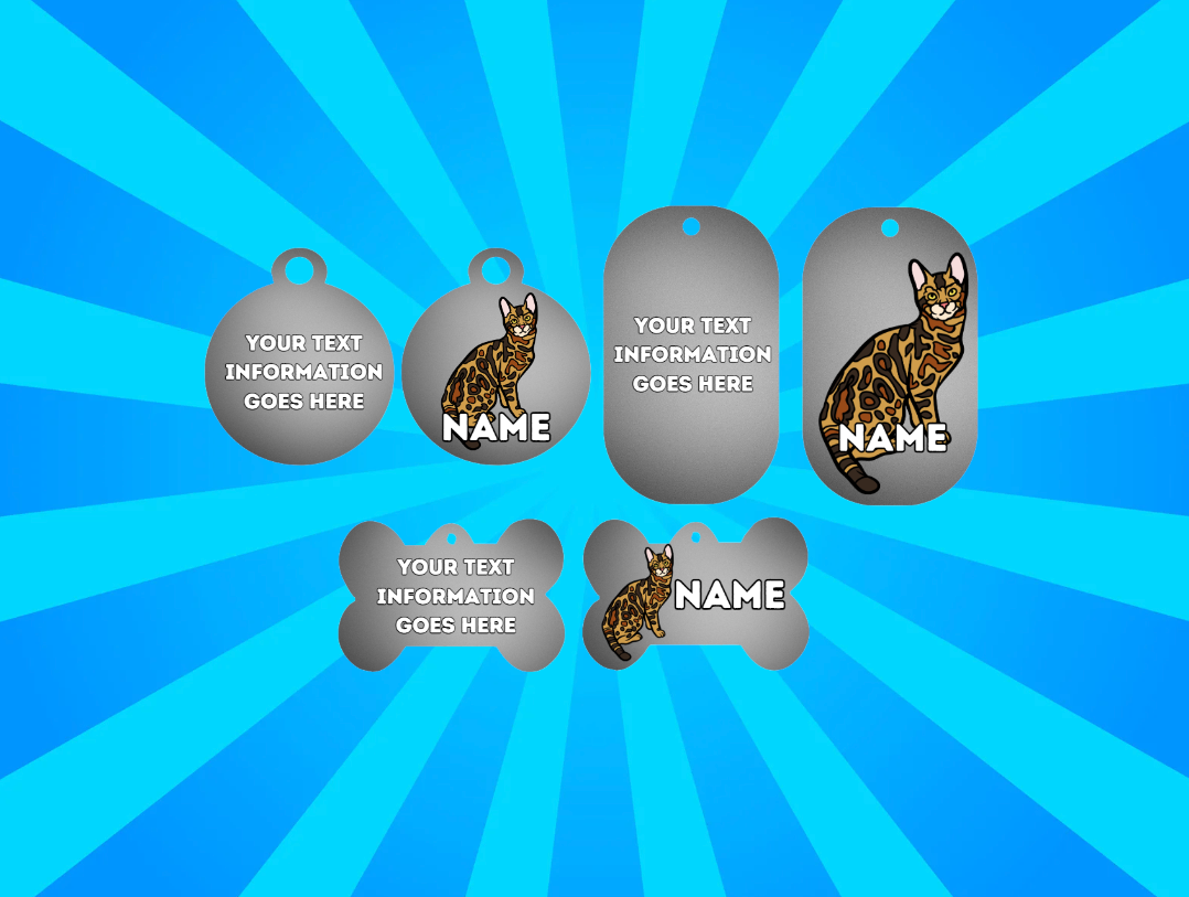 BENGAL Cat Pet Personalised Own Photo Round, Dog Bone, Military Tag