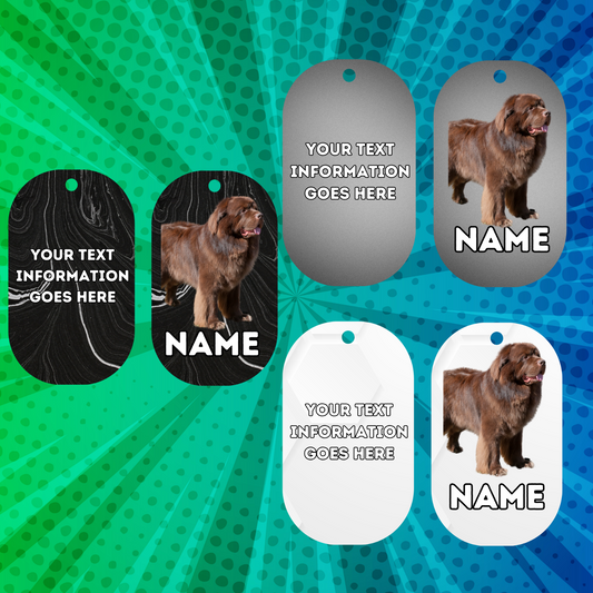 NEWFOUNDLAND Dog Personalised Your Own Photo Round Dog Bone, Military Tag