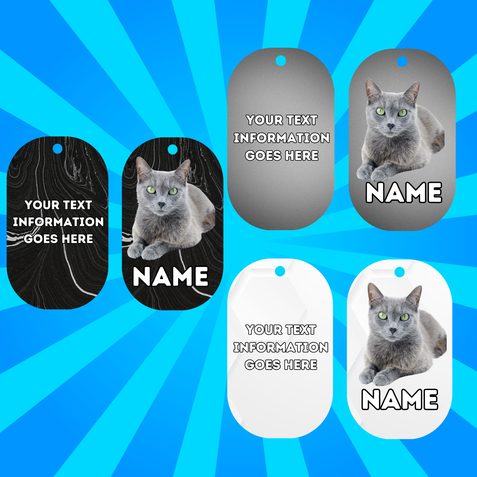 RUSSIAN BLUE Cat Tag Pet Personalised Your Own Photo Military Style Tag