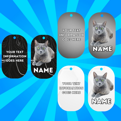 RUSSIAN BLUE Cat Tag Pet Personalised Your Own Photo Military Style Tag