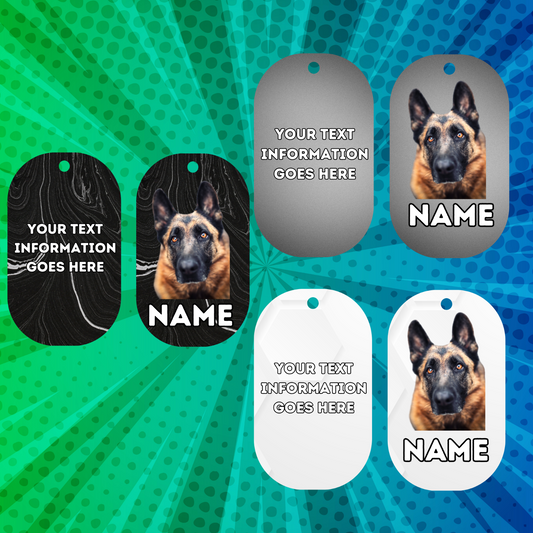 GERMAN SHEPHERD Dog Pet Personalise Own Photo Round, Bone, Military Tag