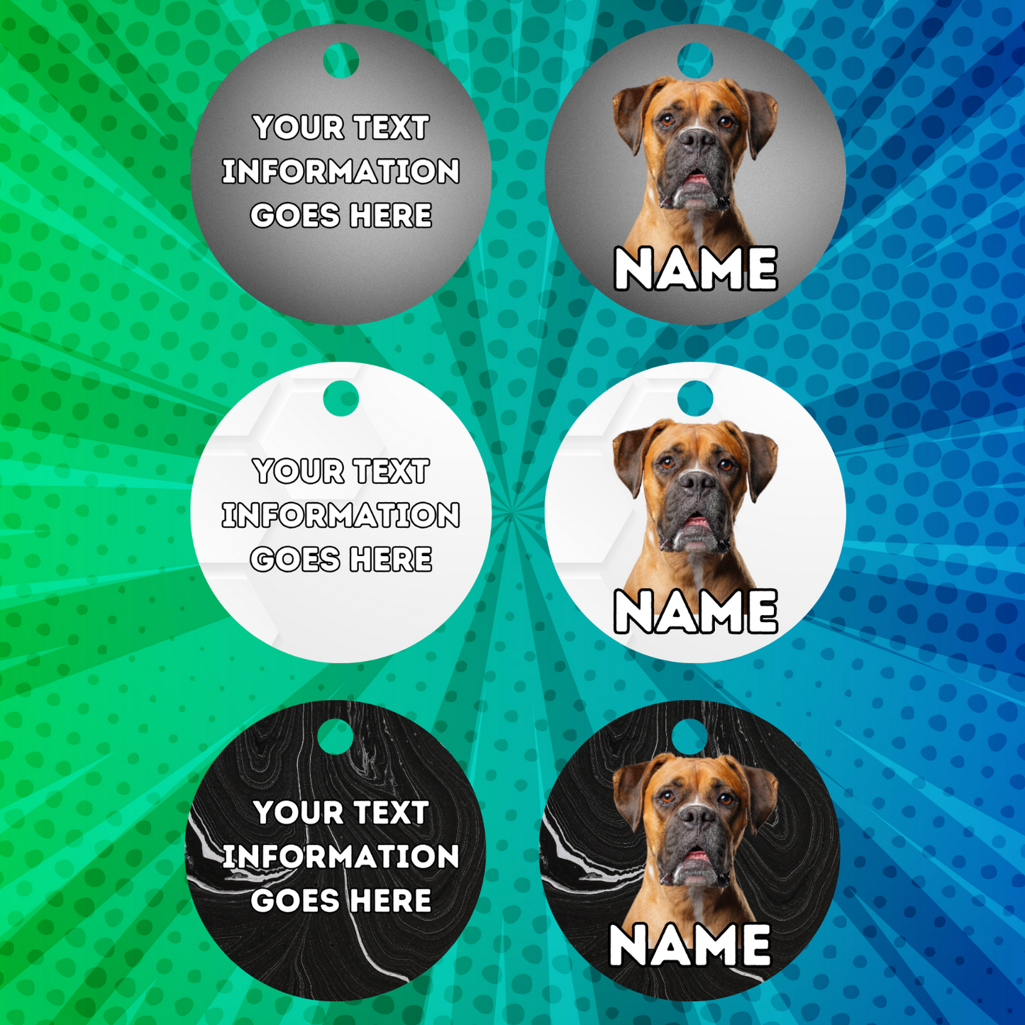 BOXER TAG Dog Pet Personalised Your Own Photo Round